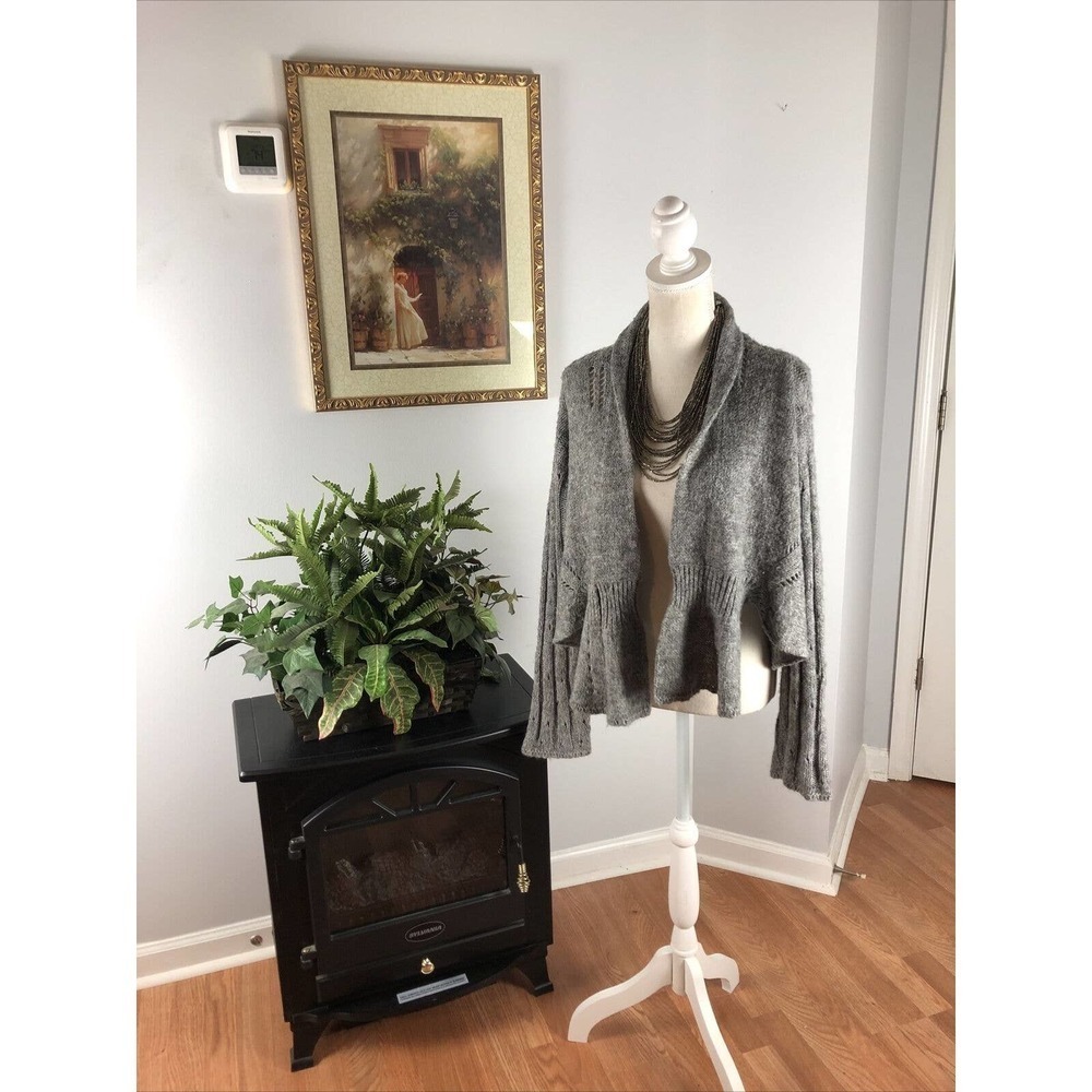 J-Jill Women's Gray‎ Solid Acrylic Long Sleeve Front Tie Cardigan Sweater Size L